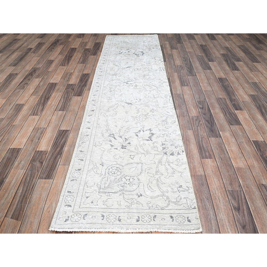 Overdyed & Vintage Wool Hand Knotted Rug Ivory No Border 2.6X9.11 -O0223