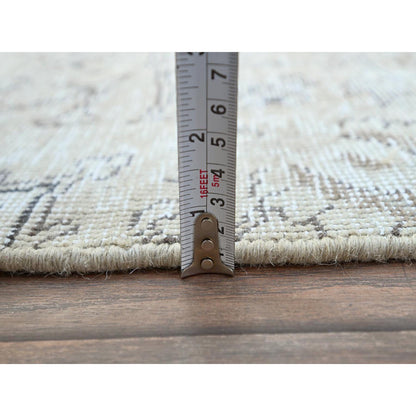 Overdyed & Vintage Wool Hand Knotted Rug Ivory No Border 2.6X9.11 -O0223