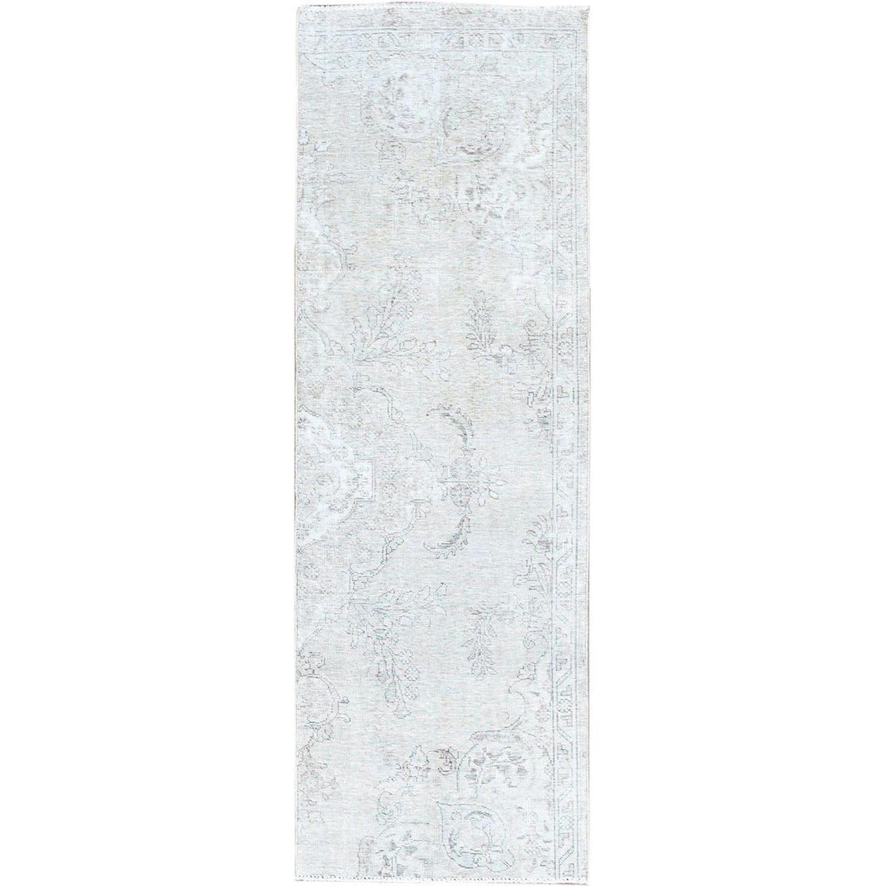 Ivory 2'6" x 7'6" Overdyed & Vintage Hand knotted Wool Rug - Sku: O0224