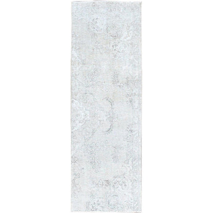 Overdyed & Vintage Wool Hand Knotted Rug Ivory No Border 2.6X7.6 -O0224