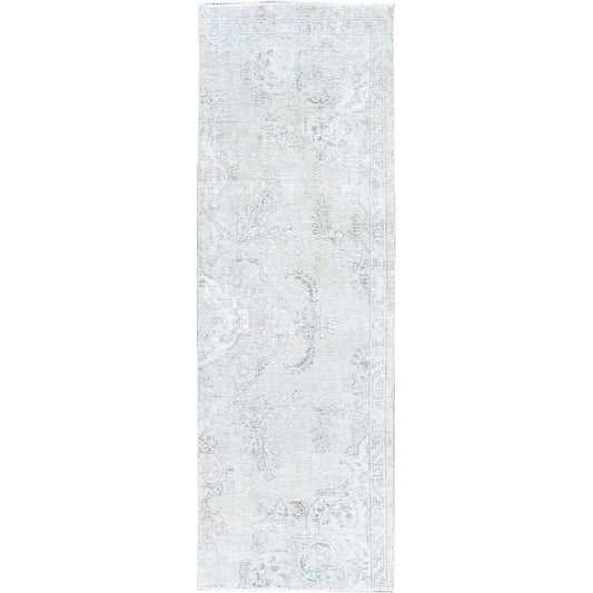 Overdyed & Vintage Wool Hand Knotted Rug Ivory No Border 2.6X7.6 -O0224