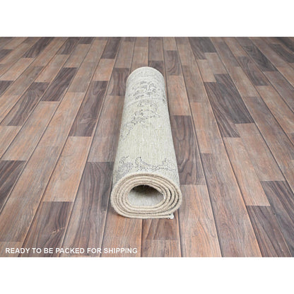 Overdyed & Vintage Wool Hand Knotted Rug Ivory No Border 2.6X7.6 -O0224
