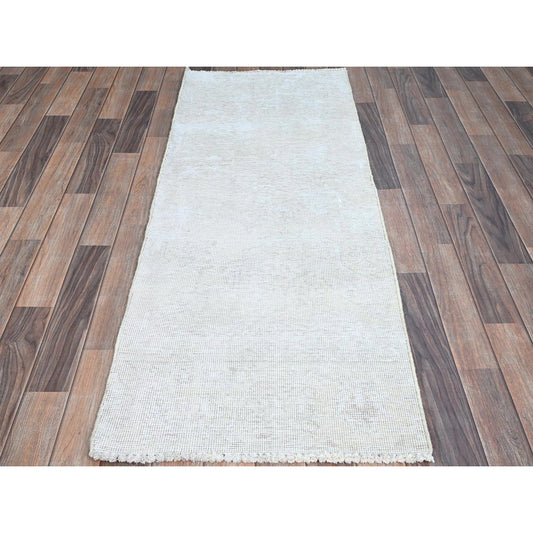 Overdyed & Vintage Wool Hand Knotted Rug Ivory No Border 2.2X5.10 -O0225