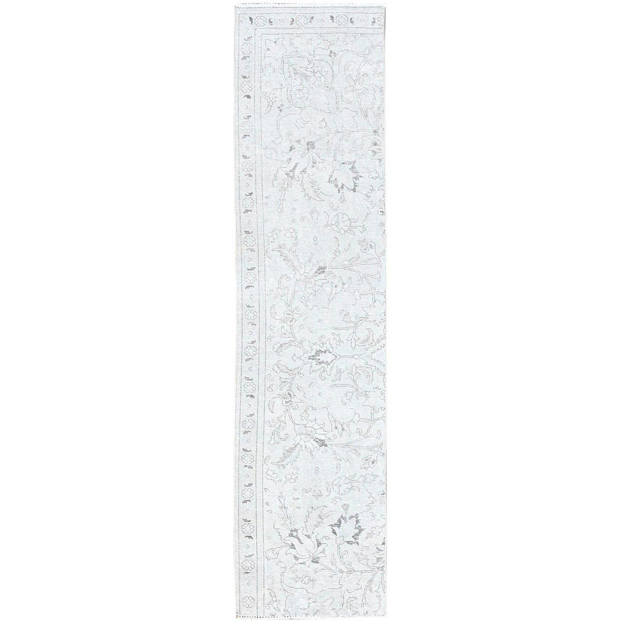 Ivory 2'2" x 9'0" Overdyed & Vintage Hand knotted Wool Rug - Sku: O0226