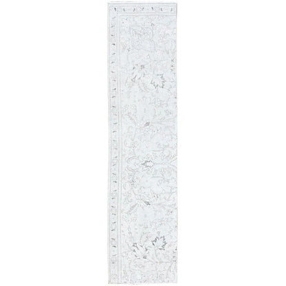 Overdyed & Vintage Wool Hand Knotted Rug Ivory No Border 2.2X9.0 -O0226