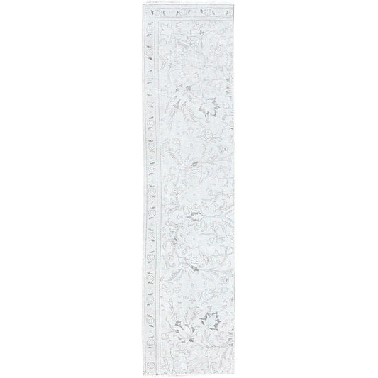 Overdyed & Vintage Wool Hand Knotted Rug Ivory No Border 2.2X9.0 -O0226