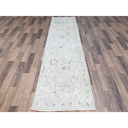 Overdyed & Vintage Wool Hand Knotted Rug Ivory No Border 2.2X9.0 -O0226