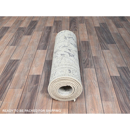 Overdyed & Vintage Wool Hand Knotted Rug Ivory No Border 2.2X9.0 -O0226