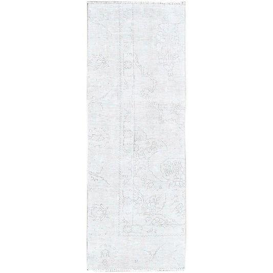 Overdyed & Vintage Wool Hand Knotted Rug Ivory No Border 2.2X5.10 -O0228