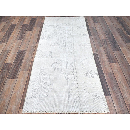 Overdyed & Vintage Wool Hand Knotted Rug Ivory No Border 2.2X5.10 -O0228