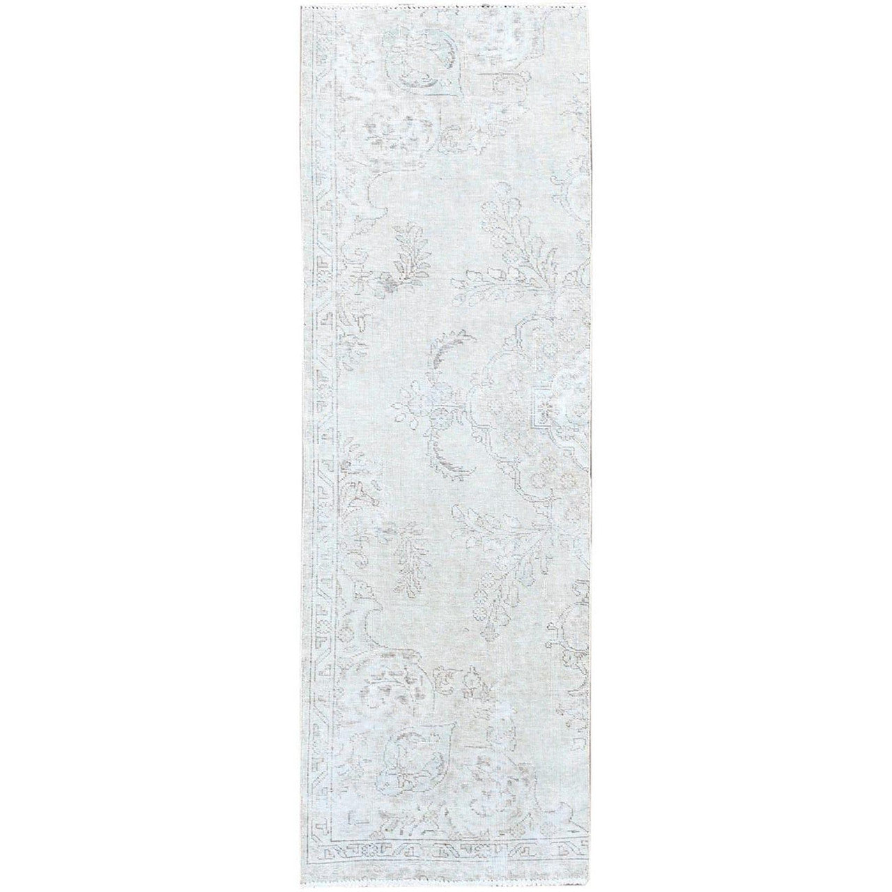 Ivory 2'5" x 7'6" Overdyed & Vintage Hand knotted Wool Rug - Sku: O0230