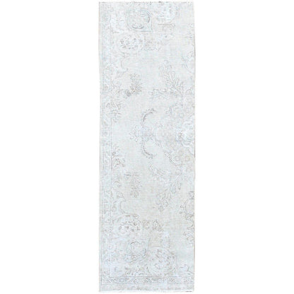 Overdyed & Vintage Wool Hand Knotted Rug Ivory No Border 2.5X7.6 -O0230