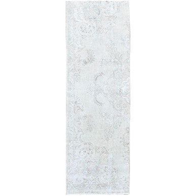 Overdyed & Vintage Wool Hand Knotted Rug Ivory No Border 2.5X7.6 -O0230