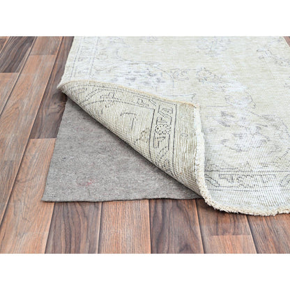 Overdyed & Vintage Wool Hand Knotted Rug Ivory No Border 2.5X7.6 -O0230