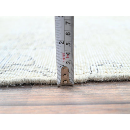 Overdyed & Vintage Wool Hand Knotted Rug Ivory No Border 2.5X7.6 -O0230