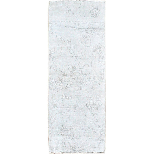 Overdyed & Vintage Wool Hand Knotted Rug Ivory No Border 2.2X5.10 -O0231