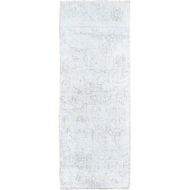 Overdyed & Vintage Wool Hand Knotted Rug Ivory No Border 2.2X5.10 -O0231