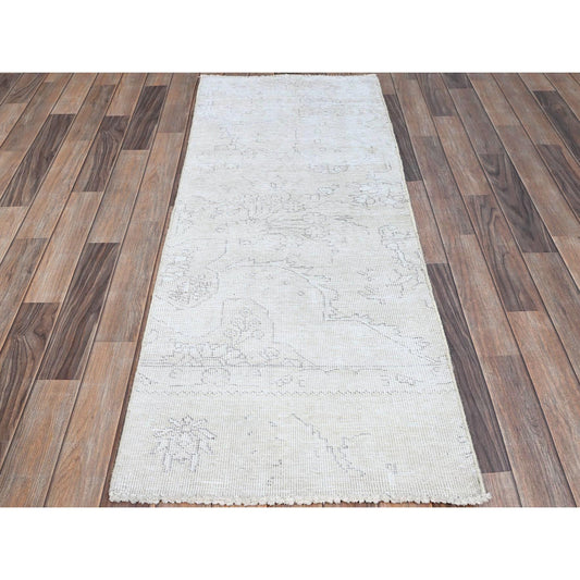 Overdyed & Vintage Wool Hand Knotted Rug Ivory No Border 2.2X5.10 -O0231