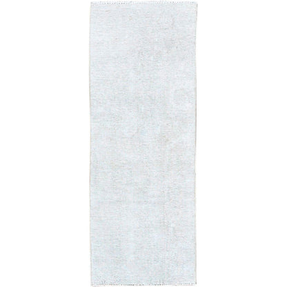 Overdyed & Vintage Wool Hand Knotted Rug Ivory No Border 2.1X5.9 -O0232