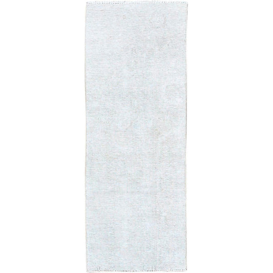 Overdyed & Vintage Wool Hand Knotted Rug Ivory No Border 2.1X5.9 -O0232