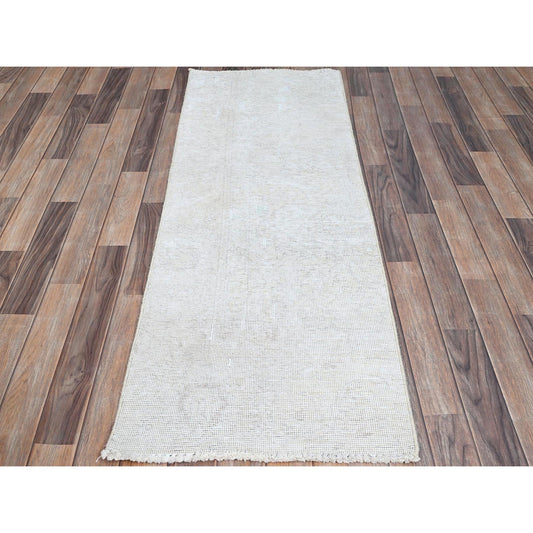 Overdyed & Vintage Wool Hand Knotted Rug Ivory No Border 2.1X5.9 -O0232