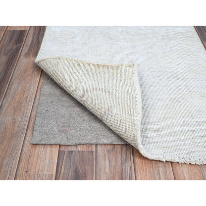Overdyed & Vintage Wool Hand Knotted Rug Ivory No Border 2.1X5.9 -O0232