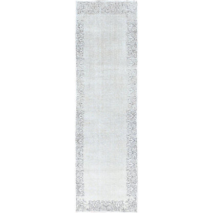Overdyed & Vintage Wool Hand Knotted Rug Ivory No Border 2.9X10.0 -O0233