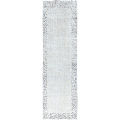 Overdyed & Vintage Wool Hand Knotted Rug Ivory No Border 2.9X10.0 -O0233