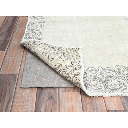 Overdyed & Vintage Wool Hand Knotted Rug Ivory No Border 2.9X10.0 -O0233