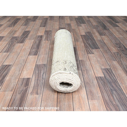 Overdyed & Vintage Wool Hand Knotted Rug Ivory No Border 2.9X10.0 -O0233