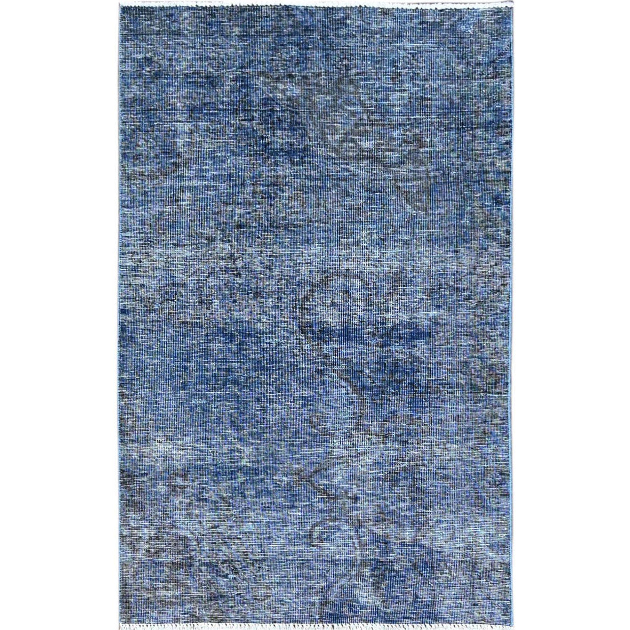 Overdyed & Vintage Wool Hand Knotted Rug Blue No Border 3.1X5.1 -O0234