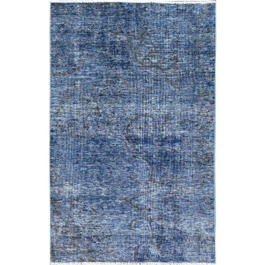 Overdyed & Vintage Wool Hand Knotted Rug Blue No Border 3.1X5.1 -O0234