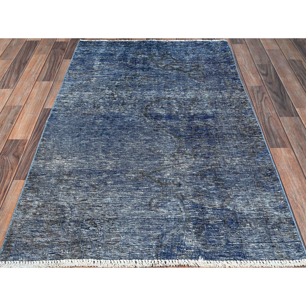 Overdyed & Vintage Wool Hand Knotted Rug Blue No Border 3.1X5.1 -O0234