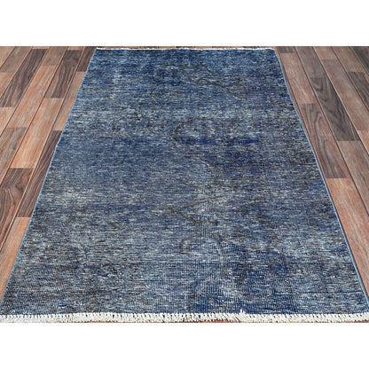 Overdyed & Vintage Wool Hand Knotted Rug Blue No Border 3.1X5.1 -O0234
