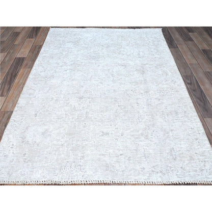 Overdyed & Vintage Wool Hand Knotted Rug Ivory No Border 3.11X6.2 -O0235