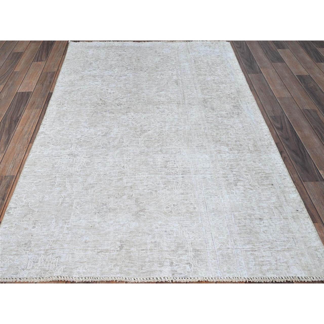 Overdyed & Vintage Wool Hand Knotted Rug Ivory No Border 3.9X6.1 -O0236