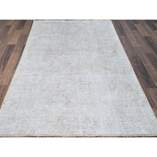 Overdyed & Vintage Wool Hand Knotted Rug Ivory No Border 3.9X6.1 -O0236