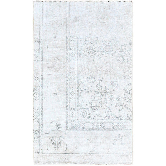 Overdyed & Vintage Wool Hand Knotted Rug Ivory No Border 3.2X5.2 -O0237