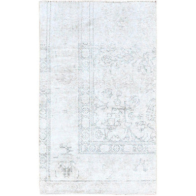 Overdyed & Vintage Wool Hand Knotted Rug Ivory No Border 3.2X5.2 -O0237