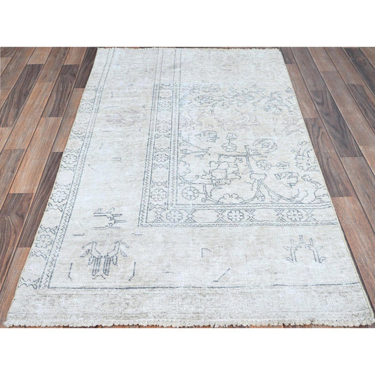 Overdyed & Vintage Wool Hand Knotted Rug Ivory No Border 3.2X5.2 -O0237
