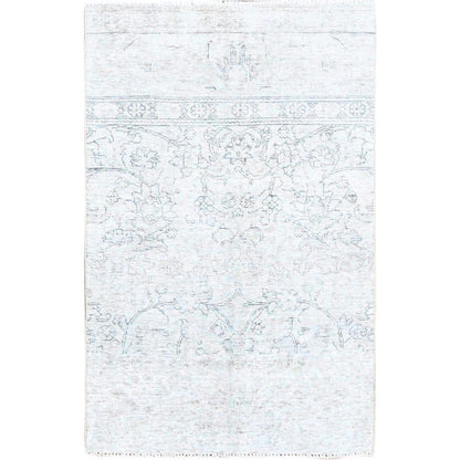 Overdyed & Vintage Wool Hand Knotted Rug Ivory No Border 3.1X5.2 -O0238