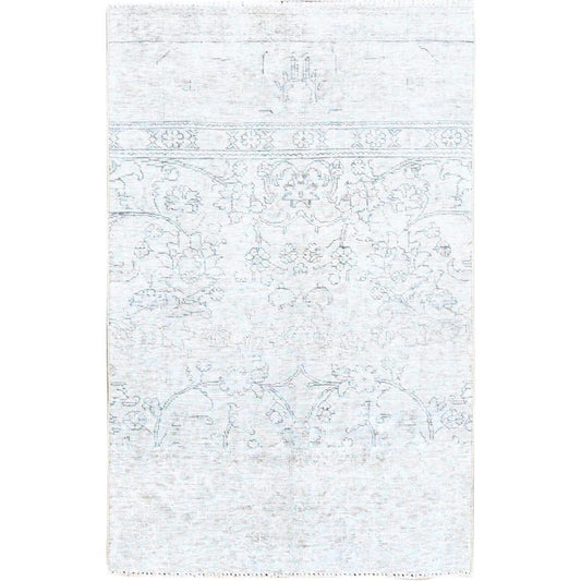 Overdyed & Vintage Wool Hand Knotted Rug Ivory No Border 3.1X5.2 -O0238