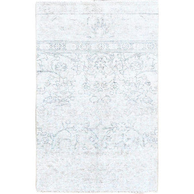Overdyed & Vintage Wool Hand Knotted Rug Ivory No Border 3.1X5.2 -O0238