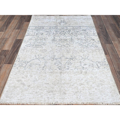 Overdyed & Vintage Wool Hand Knotted Rug Ivory No Border 3.1X5.2 -O0238