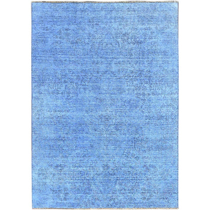 Overdyed & Vintage Wool Hand Knotted Rug Blue No Border 4.4X6.3 -O0239