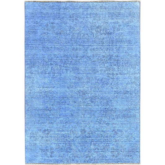 Overdyed & Vintage Wool Hand Knotted Rug Blue No Border 4.4X6.3 -O0239