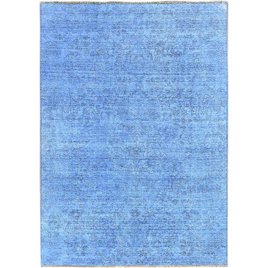 Overdyed & Vintage Wool Hand Knotted Rug Blue No Border 4.4X6.3 -O0239