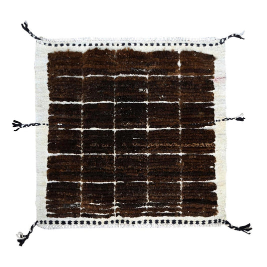 Tribal & Geometric Wool Hand Knotted Rug Brown Ivory 1.8X2.0 -O0245