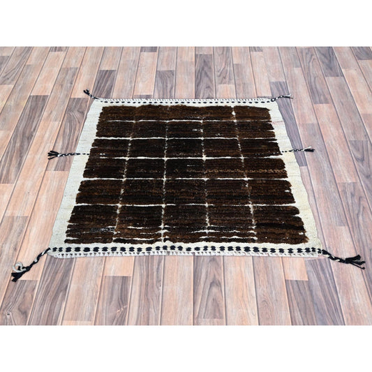 Tribal & Geometric Wool Hand Knotted Rug Brown Ivory 1.8X2.0 -O0245