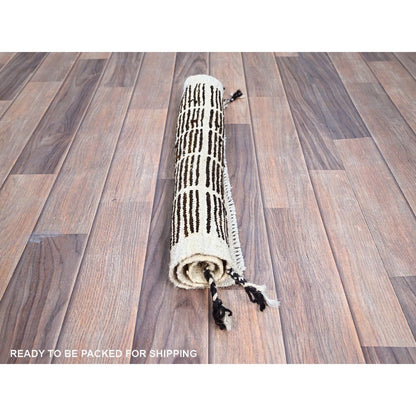 Tribal & Geometric Wool Hand Knotted Rug Brown Ivory 1.8X2.0 -O0245